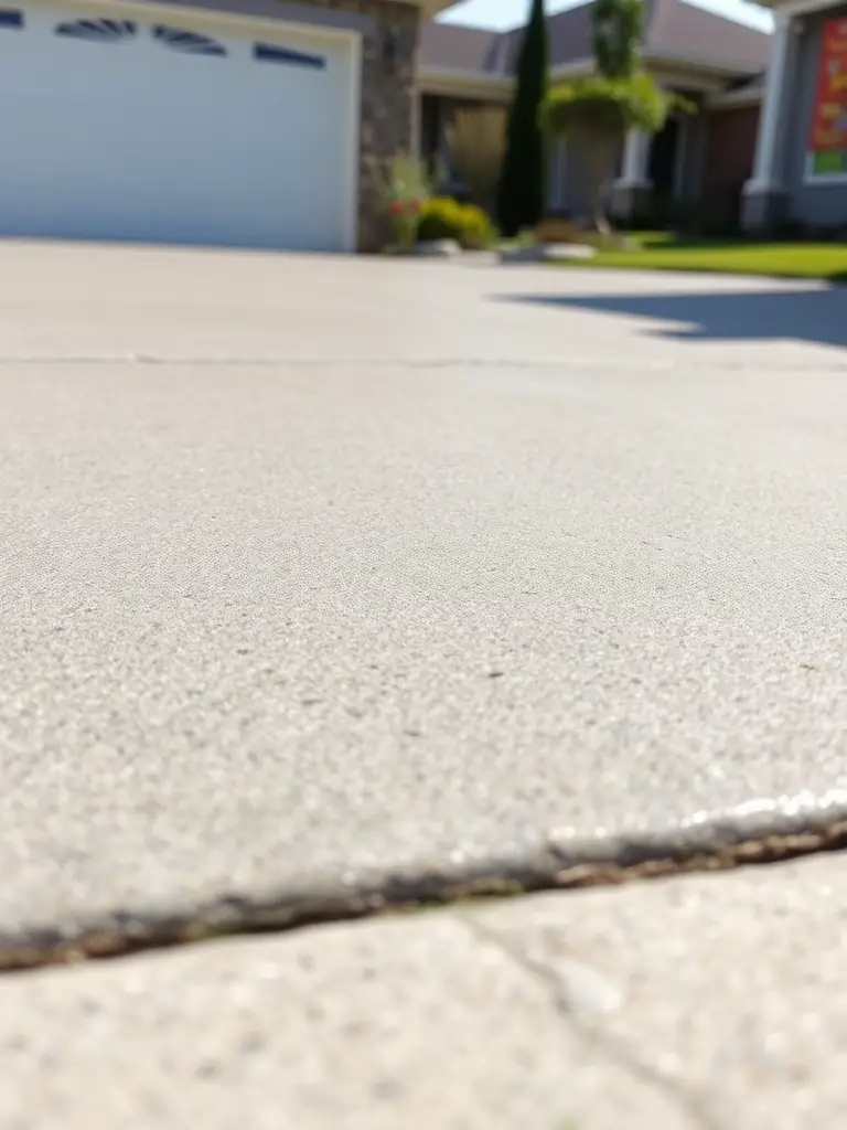 A newly poured concrete driveway with clean lines and smooth finish, showcasing craftsmanship.